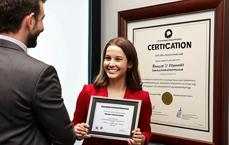 **

A young professional, smiling confidently, receives a framed certification at an industry conference. The background shows other professionals networking. The overall tone is positive and aspirational, emphasizing career success.

**
